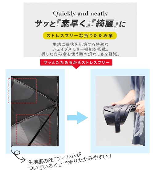 Waterfront(ウォーターフロント)の「クイックシャットライト UVブロック 折 55cm 日傘 雨傘(折りたたみ傘・メンズ・グレイッシュブルー/ホワイト/ダークグレー/グレー/ラベンダー/ミント/ベージュ・FREE)」の12枚目の写真