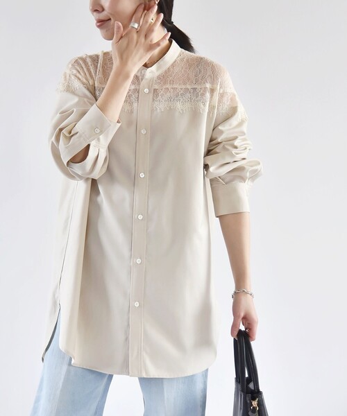 新品★quarancielウーステッド レースバンドカラーシャツ カランシエル セール】quaranciel:〈手洗い可能〉ウーステッド レース バンド