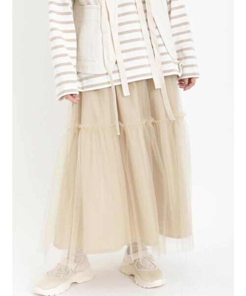 Samansa Mos2(サマンサ モスモス)の「リバーシブルチュールスカート(スカート・レディース・ブラック/ベージュ/キナリ/グレー・F)」の4枚目の写真