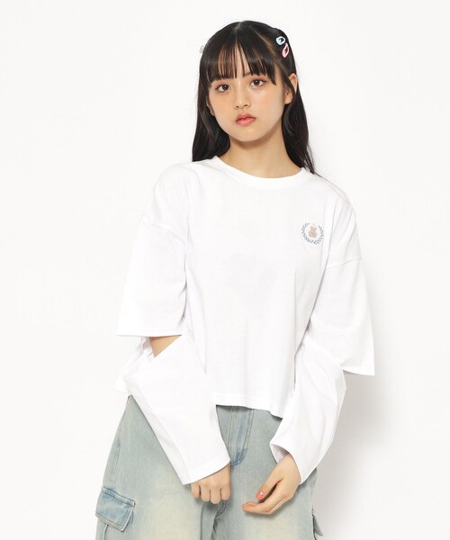 PINK-latte（ピンクラテ）の「◆エルボーカットTシャツ（Tシャツ/カットソー・キッズ・ピンク系その他/オフホワイト/ホワイト系5・15 /14/16）」の2枚目の写真