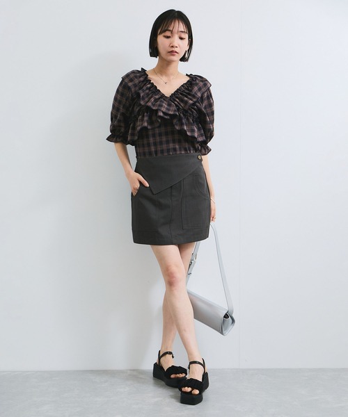 VIS（ビス）の「フラップ付き台形ミニスカート（スカート・レディース・イエロー系その他4/チャコールグレー・S/M）」の21枚目の写真