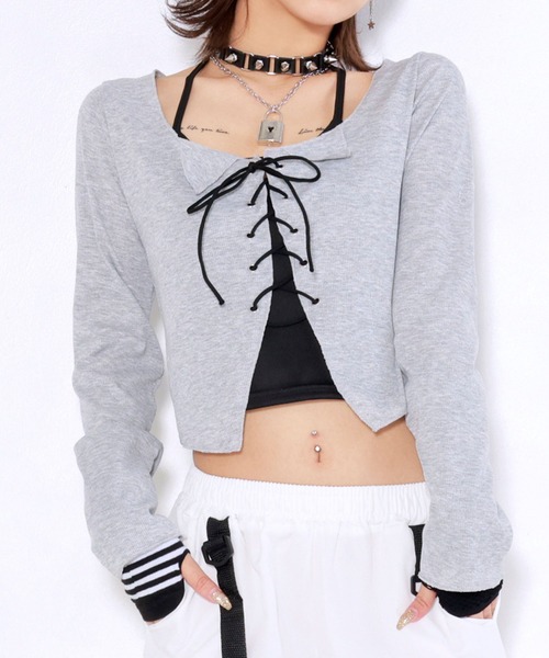 Diable baiser(ディアブルベーゼ)の「ホルターインナー付レースアップ長袖トップスセット(Tシャツ/カットソー・レディース・グレー・LL/LARGE/MEDIUM/SMALL)」の8枚目の写真