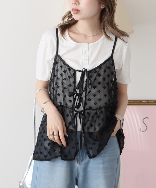 AO2(アオズ)の「▲Tulle Tiered Camisole / チュールティアードキャミソール ビスチェ(ベスト・レディース・ブラック/ホワイト・FREE)」の5枚目の写真