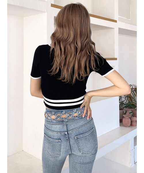 GYDA（ジェイダ）の「スクエアネックHEM LINEニットトップス（ニット/セーター・レディース・オフホワイト/ブラック/ライム・FREE）」の15枚目の写真