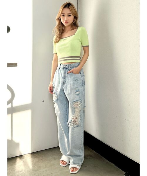 GYDA（ジェイダ）の「スクエアネックHEM LINEニットトップス（ニット/セーター・レディース・オフホワイト/ブラック/ライム・FREE）」の20枚目の写真