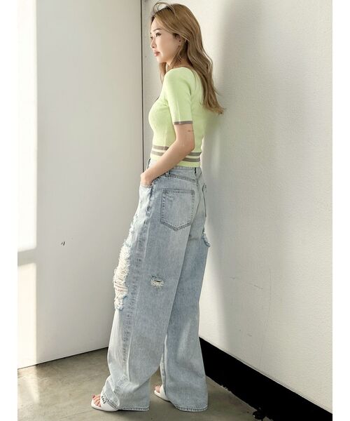 GYDA（ジェイダ）の「スクエアネックHEM LINEニットトップス（ニット/セーター・レディース・オフホワイト/ブラック/ライム・FREE）」の22枚目の写真