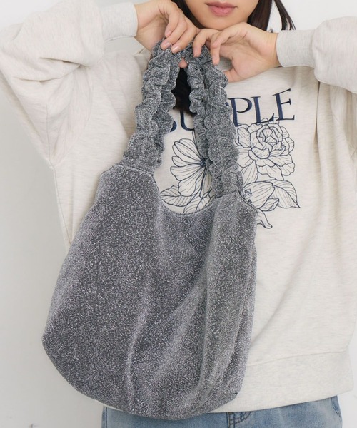 RETRO GIRL（レトロガール）の「合皮フリルハンドルトート（トートバッグ・レディース・ブラック/オフホワイト/シルバー/ダークグレー・ONE SIZE）」の3枚目の写真