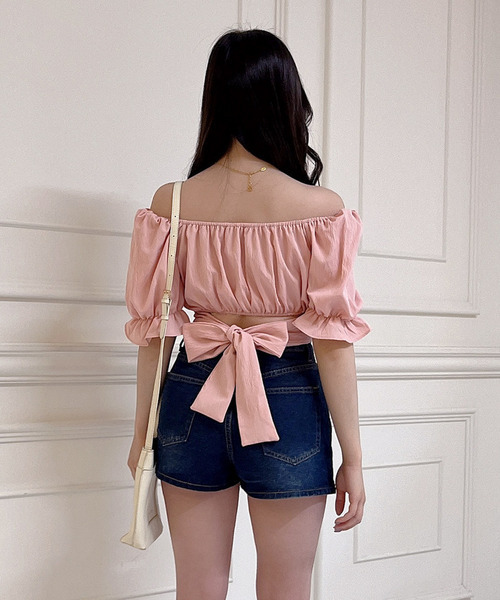 MIIA（ミーア）の「ウエストリボンブラウス（シャツ/ブラウス・レディース・ピンク/ブラック/オフホワイト/ブルー・FREE）」の6枚目の写真