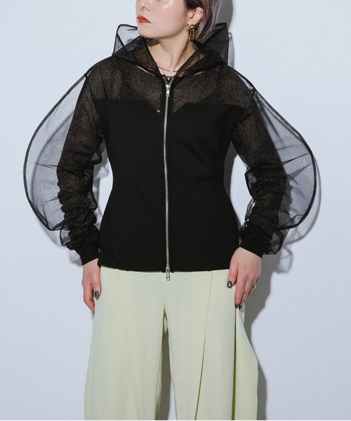 Ezick ANNONIM（エジックアノニム）の「Mode switch チュールフーディー（パーカー・レディース・ブラック/ブラック×グレー・FREE）」の11枚目の写真