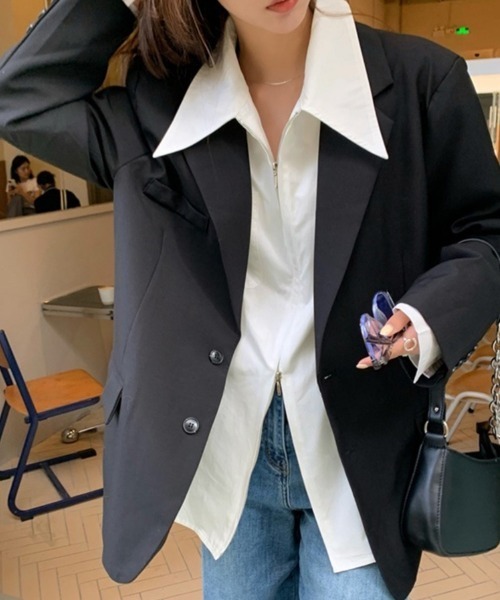 Miniministore(ミニミニストア)の「ダブルジップシャツ シャツカーディガン白(シャツ/ブラウス・レディース・ブルー/ホワイト・FREE)」の9枚目の写真