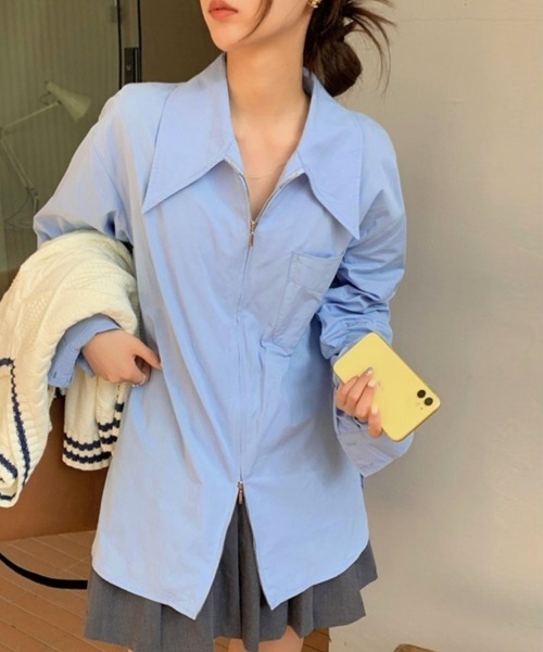 Miniministore(ミニミニストア)の「ダブルジップシャツ シャツカーディガン白(シャツ/ブラウス・レディース・ブルー/ホワイト・FREE)」の10枚目の写真