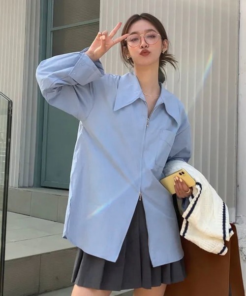 Miniministore(ミニミニストア)の「ダブルジップシャツ シャツカーディガン白(シャツ/ブラウス・レディース・ブルー/ホワイト・FREE)」の11枚目の写真