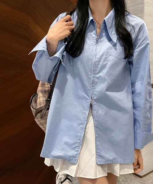 Miniministore(ミニミニストア)の「ダブルジップシャツ シャツカーディガン白(シャツ/ブラウス・レディース・ブルー/ホワイト・FREE)」の13枚目の写真