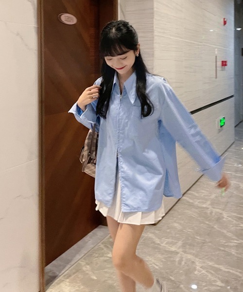 Miniministore(ミニミニストア)の「ダブルジップシャツ シャツカーディガン白(シャツ/ブラウス・レディース・ブルー/ホワイト・FREE)」の14枚目の写真