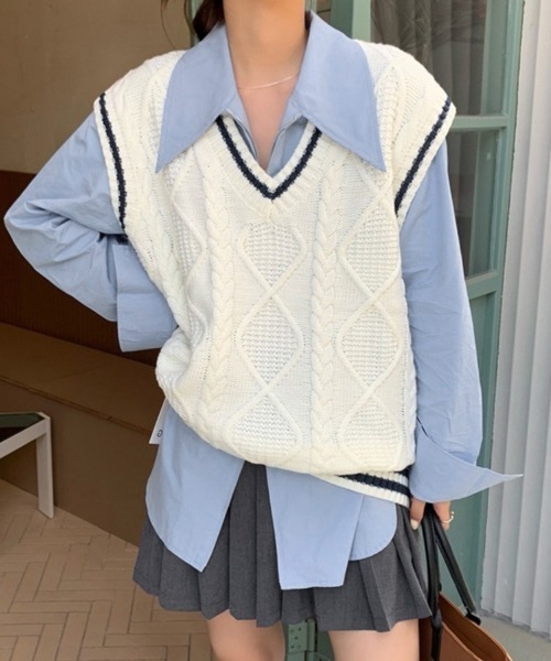 Miniministore(ミニミニストア)の「ダブルジップシャツ シャツカーディガン白(シャツ/ブラウス・レディース・ブルー/ホワイト・FREE)」の16枚目の写真