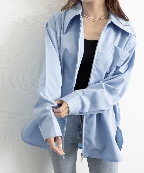 Miniministore(ミニミニストア)の「ダブルジップシャツ シャツカーディガン白(シャツ/ブラウス・レディース・ブルー/ホワイト・FREE)」の17枚目の写真