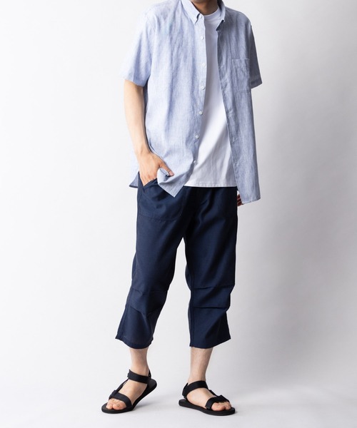 リネン ネイビー カジュアルパンツ NEW GENTLEMAN パンツ ランカウイ セミワイド リネンタッチ