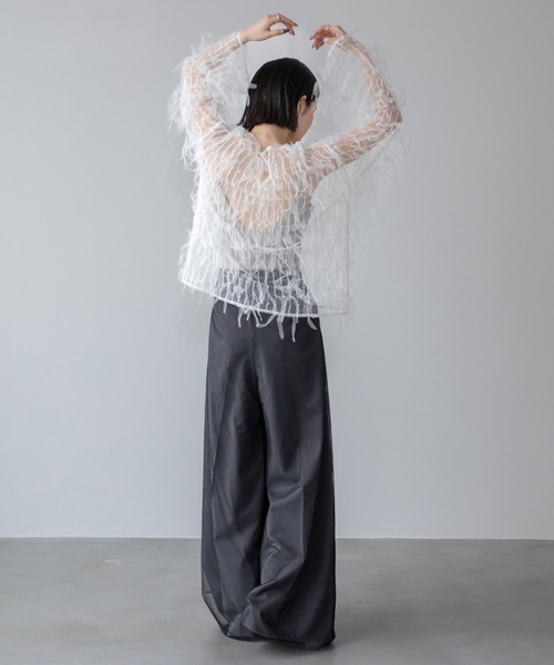新品未使用】airy fringe sheer tops(white)