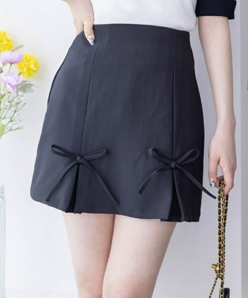 clear（クリア）の「インパン付きリボン台形ミニスカート[着回し力抜群 ガーリー バレエコア]≪再入荷≫（スカート・レディース・ブルー/ブラック/アイボリー・S/M）」の3枚目の写真