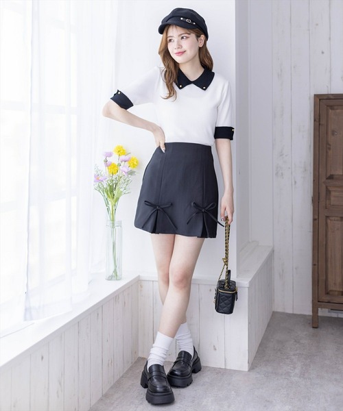 clear（クリア）の「インパン付きリボン台形ミニスカート[着回し力抜群 ガーリー バレエコア]≪再入荷≫（スカート・レディース・ブルー/ブラック/アイボリー・S/M）」の21枚目の写真