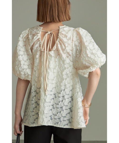 極美品✨ROCHAS ジャガード ノースリーブチュニック シアー リボン 42 &. NOSTALGIA（アンドドットノスタルジア）の「シアージャガード