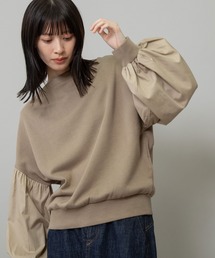 裏毛×ブロードバルーンスリーブトップス