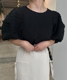 check volume puff pin tuck blouse / チェックボリュームパフピンタックブラウス