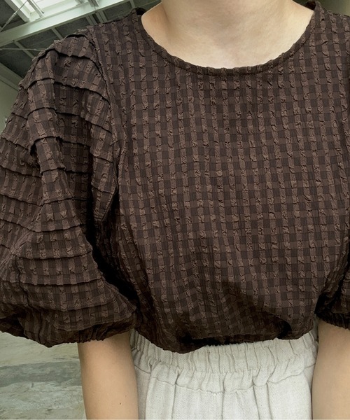 lawgy(ラウジー)の「check volume puff pin tuck blouse / チェックボリュームパフピンタックブラウス(シャツ/ブラウス・レディース・ブラウン/ブラック/ホワイト・FREE)」の10枚目の写真