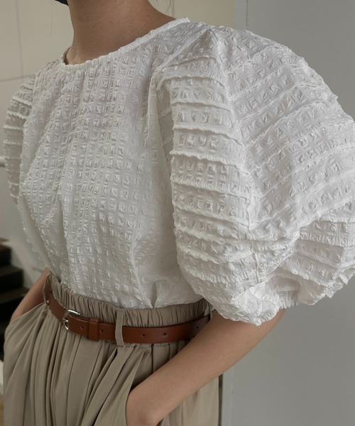 lawgy(ラウジー)の「check volume puff pin tuck blouse / チェックボリュームパフピンタックブラウス(シャツ/ブラウス・レディース・ブラウン/ブラック/ホワイト・FREE)」の7枚目の写真