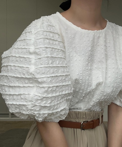 lawgy(ラウジー)の「check volume puff pin tuck blouse / チェックボリュームパフピンタックブラウス(シャツ/ブラウス・レディース・ブラウン/ブラック/ホワイト・FREE)」の6枚目の写真