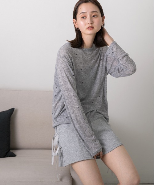ad thie（アドティエ）の「クルーネック ドット柄 カットソー（Tシャツ/カットソー・レディース・ベージュ/ブラック/オフホワイト/杢グレー・FREE）」の19枚目の写真