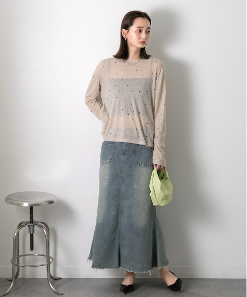 ad thie（アドティエ）の「クルーネック ドット柄 カットソー（Tシャツ/カットソー・レディース・ベージュ/ブラック/オフホワイト/杢グレー・FREE）」の16枚目の写真