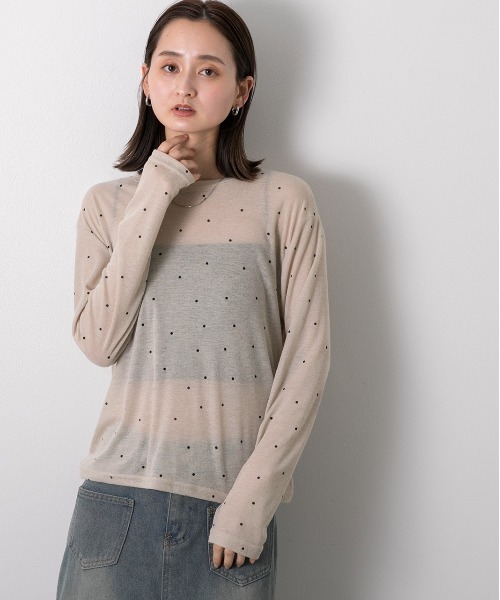 ad thie（アドティエ）の「クルーネック ドット柄 カットソー（Tシャツ/カットソー・レディース・ベージュ/ブラック/オフホワイト/杢グレー・FREE）」の15枚目の写真