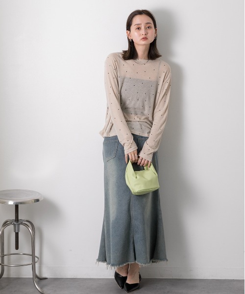 ad thie（アドティエ）の「クルーネック ドット柄 カットソー（Tシャツ/カットソー・レディース・ベージュ/ブラック/オフホワイト/杢グレー・FREE）」の12枚目の写真