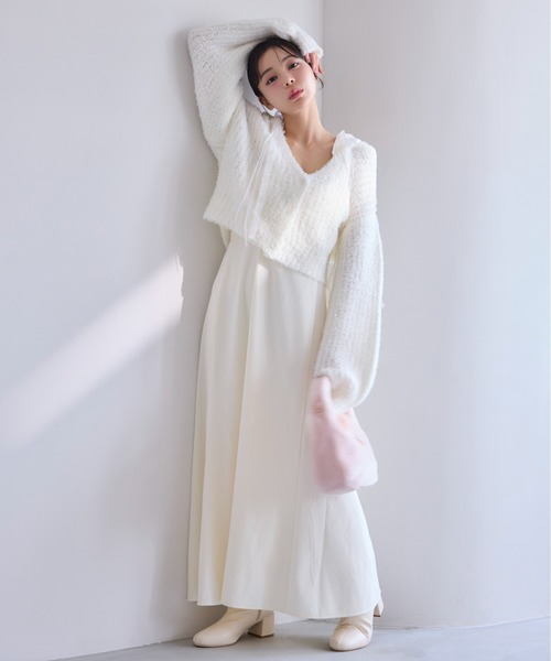 one after another NICE CLAUP(ワンアフターアナザーナイスクラップ)の「肩リボンキャミワンピース(ワンピース・レディース・ブラック/オフホワイト/ピンク・SMALL/MEDIUM)」の9枚目の写真