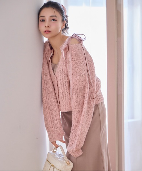 one after another NICE CLAUP(ワンアフターアナザーナイスクラップ)の「肩リボンキャミワンピース(ワンピース・レディース・ブラック/オフホワイト/ピンク・SMALL/MEDIUM)」の6枚目の写真