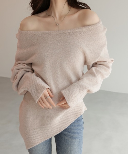 MONSE】ロゴスヌード ドッキング デザイン オフショルダーWOOL