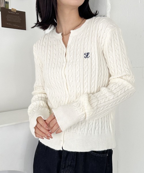 ワンダフルワールド 生成 スミレモチーフ使い 綿ニットカーディガン ワンダフルワールド 生成 スミレモチーフ使い 綿ニットカーディガン