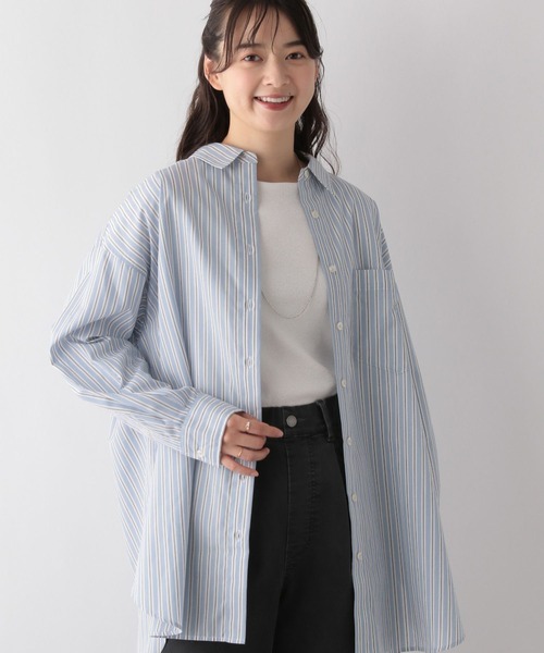 GLOBAL WORK Smile Seed Store（グローバルワーク スマイルシードストア）の「イージーケアオーバーシャツ/116006（シャツ/ブラウス・レディース・ネイビー/サックスブルー/グレー/杢グレー・MEDIUM/LARGE/SMALL/X-LARGE）」の4枚目の写真