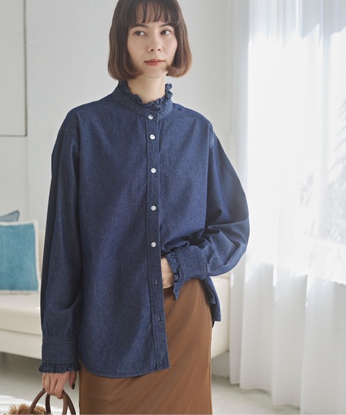 セール】デニム フリルカラー シャツ（シャツ/ブラウス）｜ANGIE