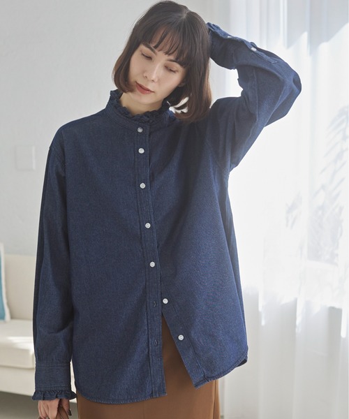 シーニュ　フリルシャツ セール】 【SLOW/一部店舗限定】テンセルコットンジョーゼット