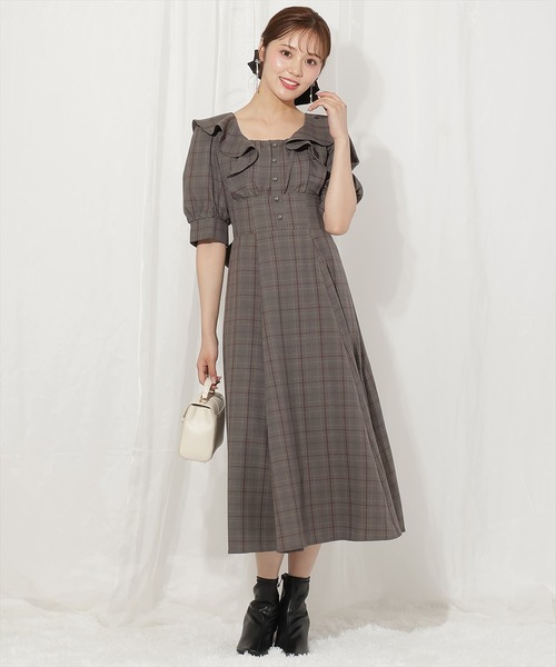 WILLSELECTION（ウィルセレクション）の「ラッフルフリルパフ袖ワンピース（ワンピース・レディース・ブラウン/ブラウン系その他/グレー系その他/グレー・FREE）」の3枚目の写真