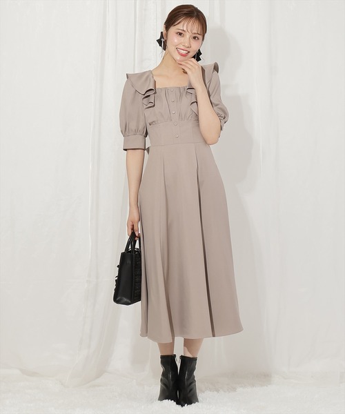 WILLSELECTION（ウィルセレクション）の「ラッフルフリルパフ袖ワンピース（ワンピース・レディース・ブラウン/ブラウン系その他/グレー系その他/グレー・FREE）」の4枚目の写真