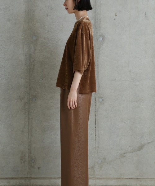 CHIGNON ベロアメッシュTEE ブラウン CHIGNON（シニヨン）の「(CHIGNON)ベロアメッシュTシャツ（T