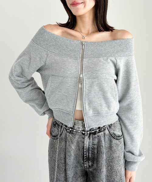 Heather(ヘザー)の「オフショルZIP裏毛スウェット 149049(スウェット・レディース・スミクロ/オートミール/グレー・FREE)」の18枚目の写真