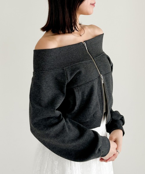 Heather(ヘザー)の「オフショルZIP裏毛スウェット 149049(スウェット・レディース・スミクロ/オートミール/グレー・FREE)」の14枚目の写真