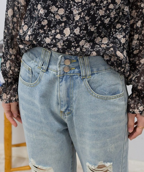 pumpkin port（パンプキンポート）の「ダメージデニム ロングパンツ（デニムパンツ・レディース・ブルー・L/M/S）」の10枚目の写真