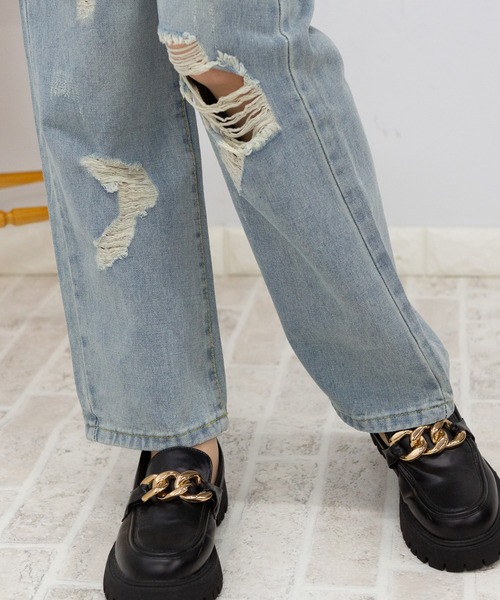 pumpkin port（パンプキンポート）の「ダメージデニム ロングパンツ（デニムパンツ・レディース・ブルー・L/M/S）」の15枚目の写真