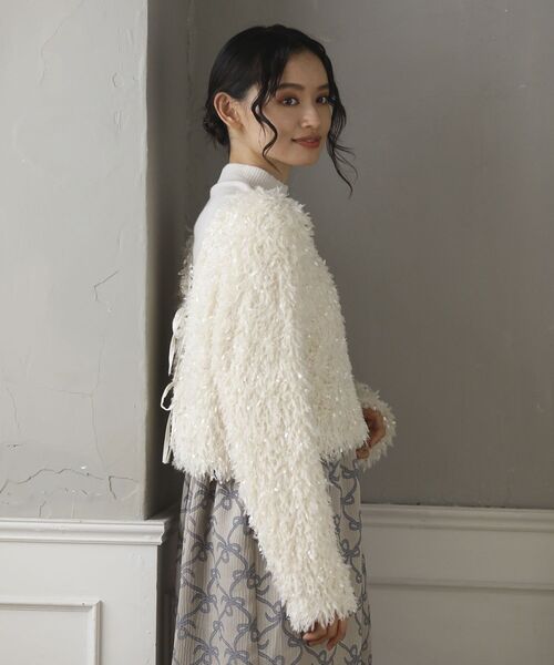 Sugar spoon（シュガースプーン）の「・SUGARSPOON 2wayフェザーカーディガン（カーディガン/ボレロ・レディース・ブラック/アイボリー・FREE）」の6枚目の写真