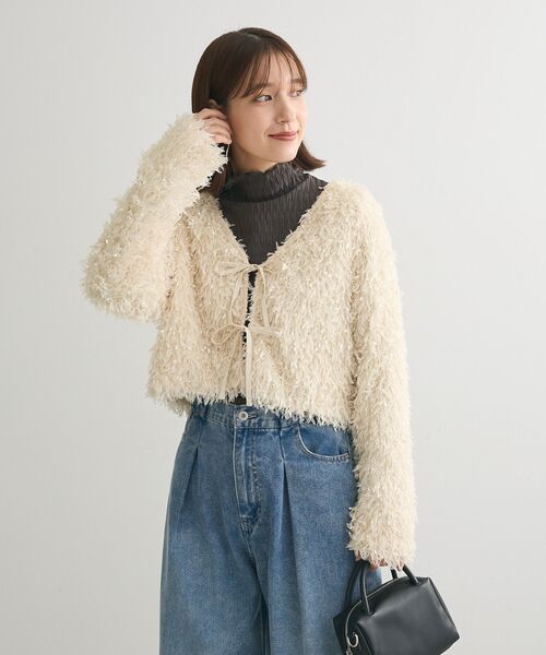 Sugar spoon（シュガースプーン）の「・SUGARSPOON 2wayフェザーカーディガン（カーディガン/ボレロ・レディース・ブラック/アイボリー・FREE）」の9枚目の写真